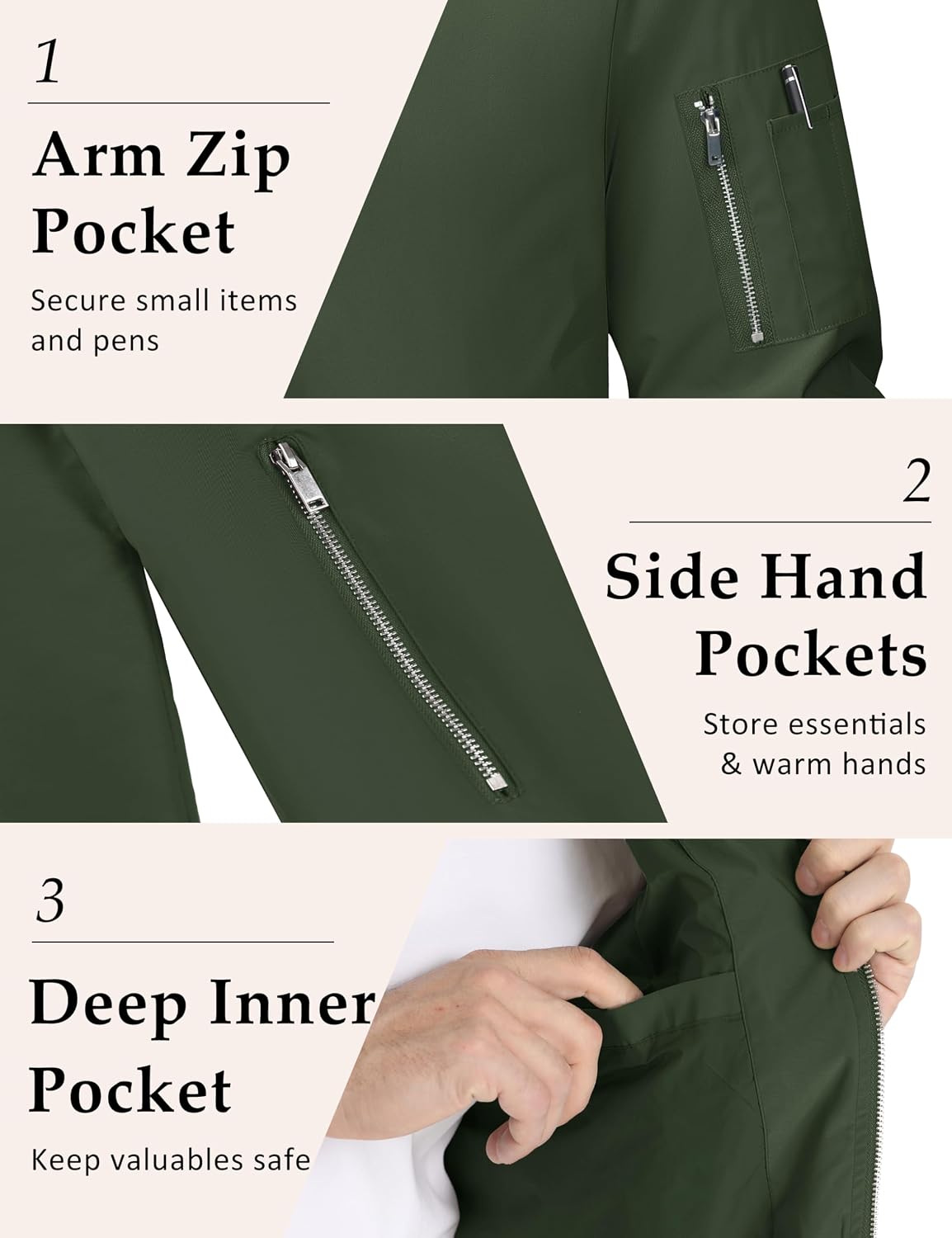 MAGCOMSEN Bomber Jacket Men Light Jacket Windproof Windbreaker Jacket Lightweight Bomber Jacket Casual Army Green M