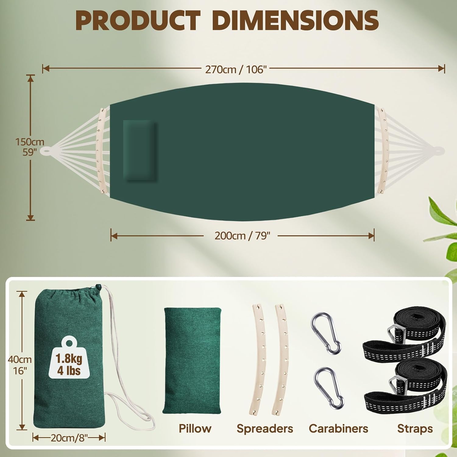 Chihee Cotton Hammock 8.9x4.9ft Holds Up to 660lbs Prevents Side-Tipping