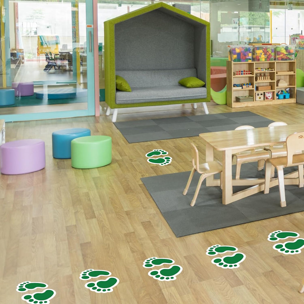 20 Pairs Green Footprint Stickers 4×6 in Classroom Floor Line Up