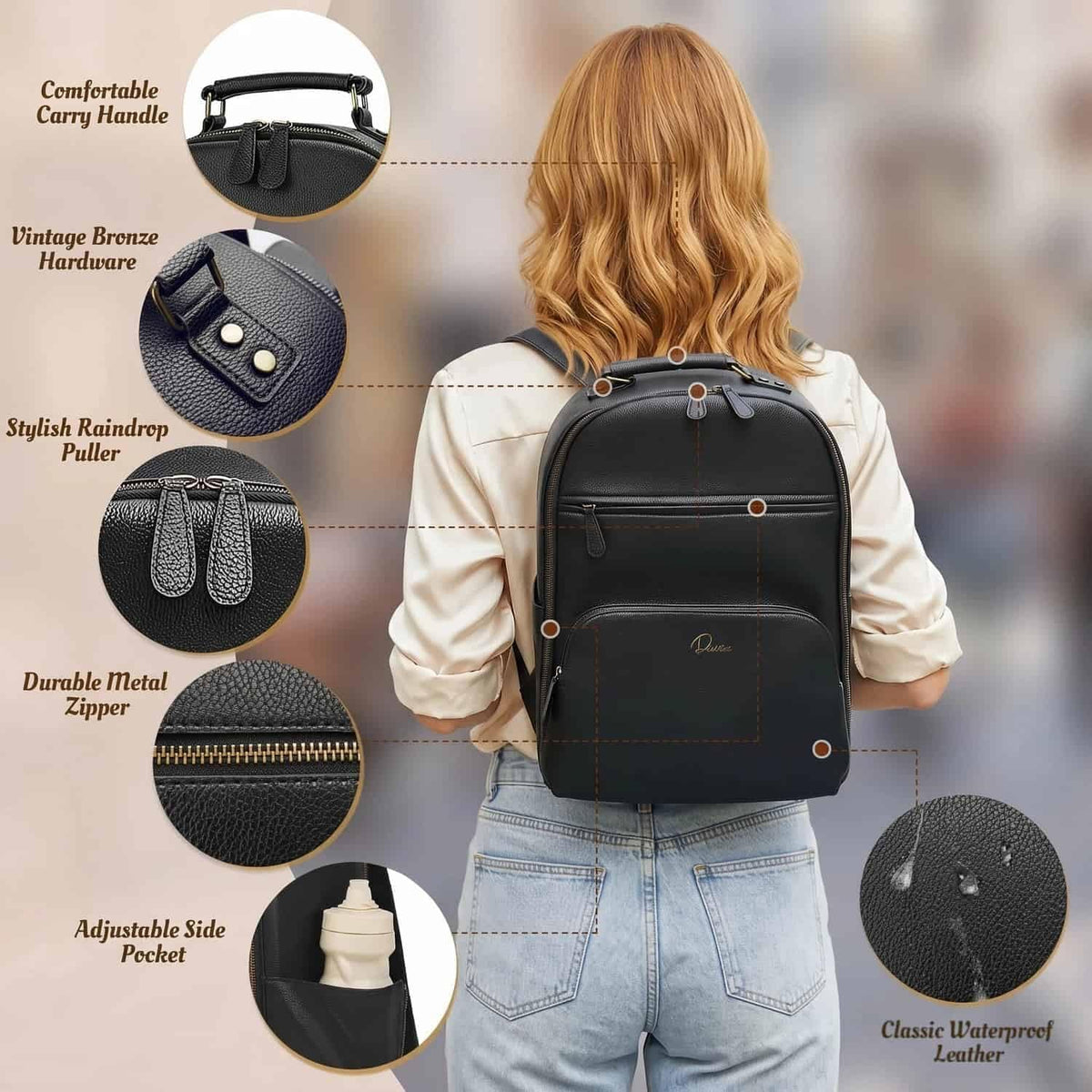 Camera Backpack Classic PU Leather for DSLR, Professional Camera Bag for Photographers with 15 Inch Laptop Compartment Large 20L