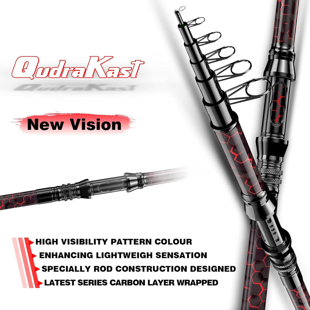 QudraKast Fishing Rod and Reel Combos, Carbon Fiber Telescopic Fishing Pole