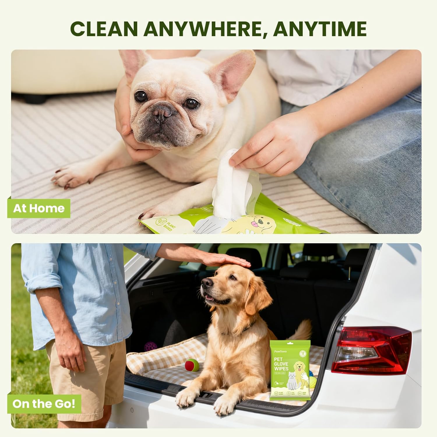 PawSono 36PCS Hypoallergenic Pet Glove Wipes for Dogs, Cats & Small Animals