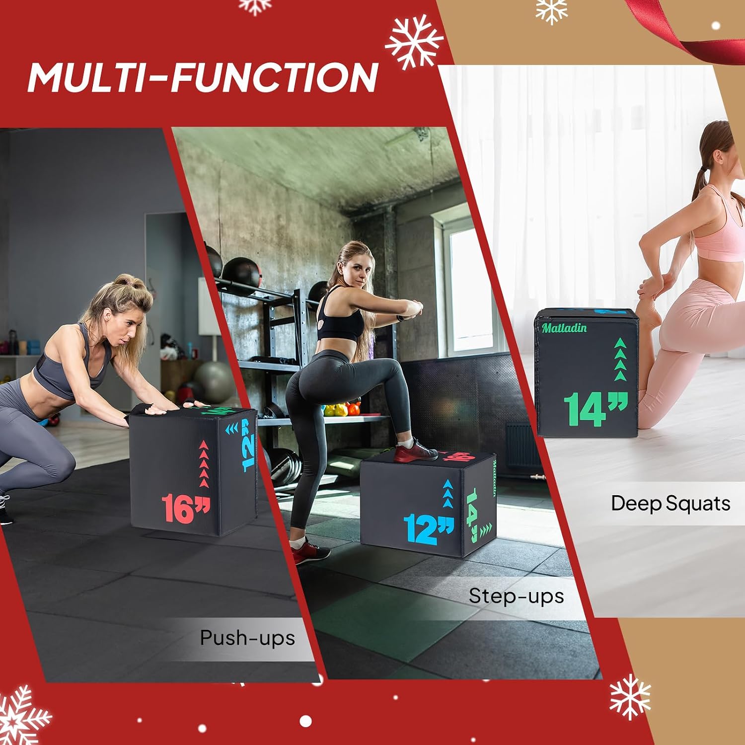 Matladin Heavy Foam Plyo Box, 3 in 1 Plyometric Jump Box for Home Gym Training, Jumping, Workout Exercise