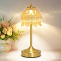 Cordless Table Lamp, Rechargeable Amber Glass Lotus Flower Lamp