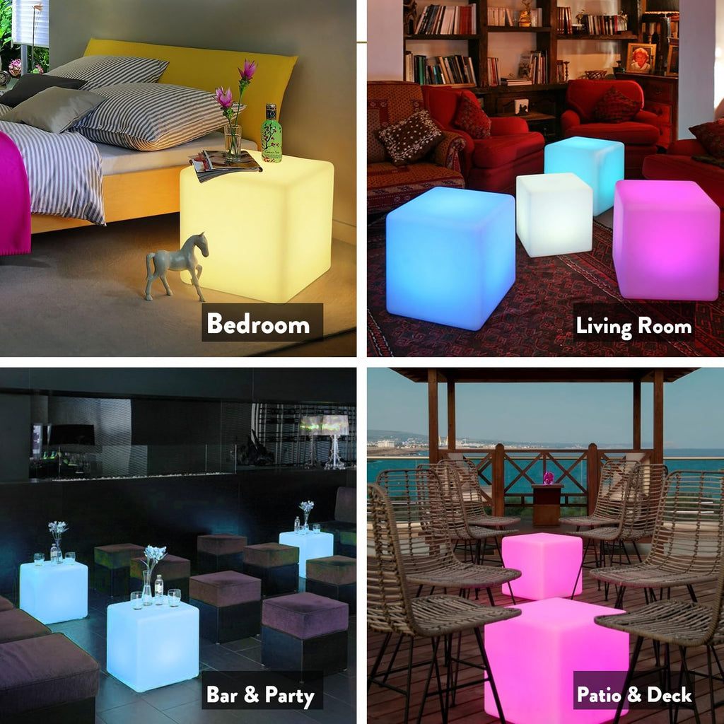 Mr.Go 20-inch LED Lighted Cube Table, Large Color-Changing Cube Chair Light