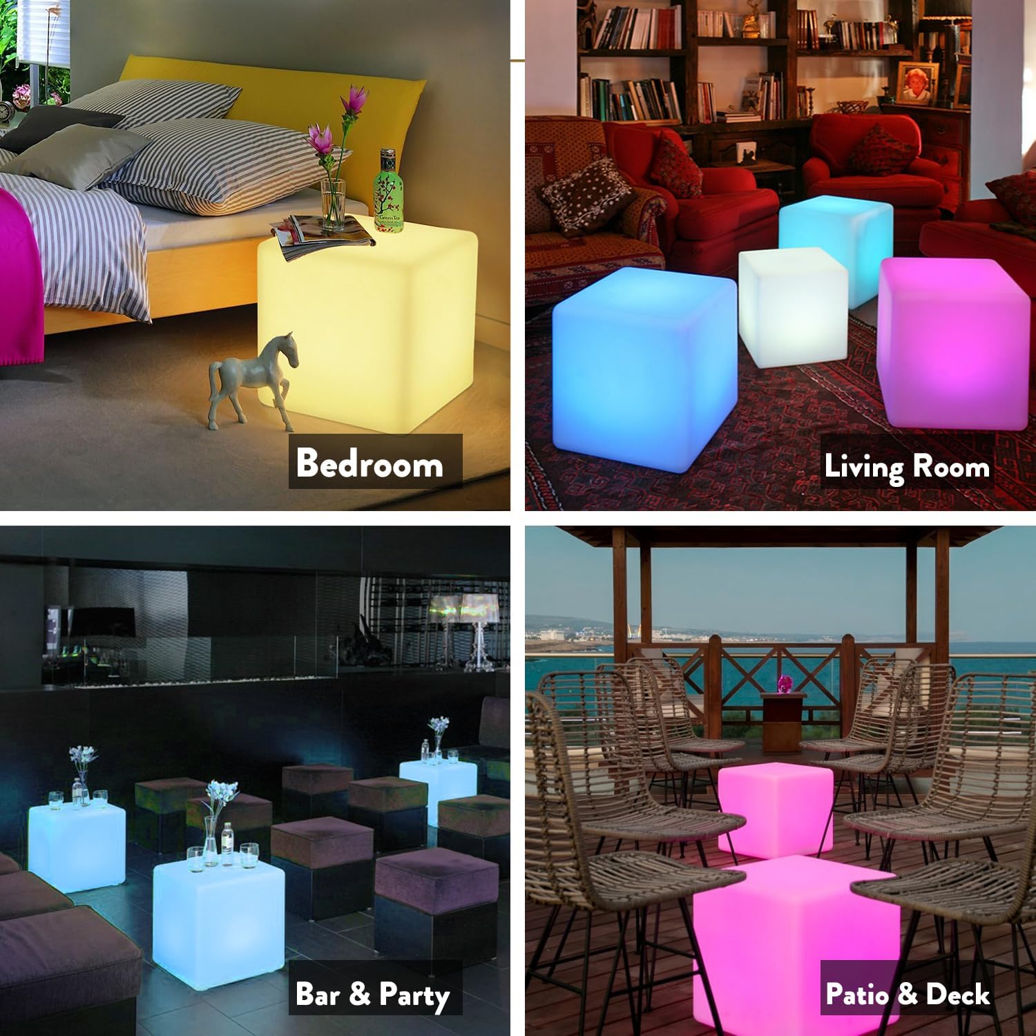 Mr.Go 20-inch LED Lighted Cube Table, Large Color-Changing Cube Chair Light