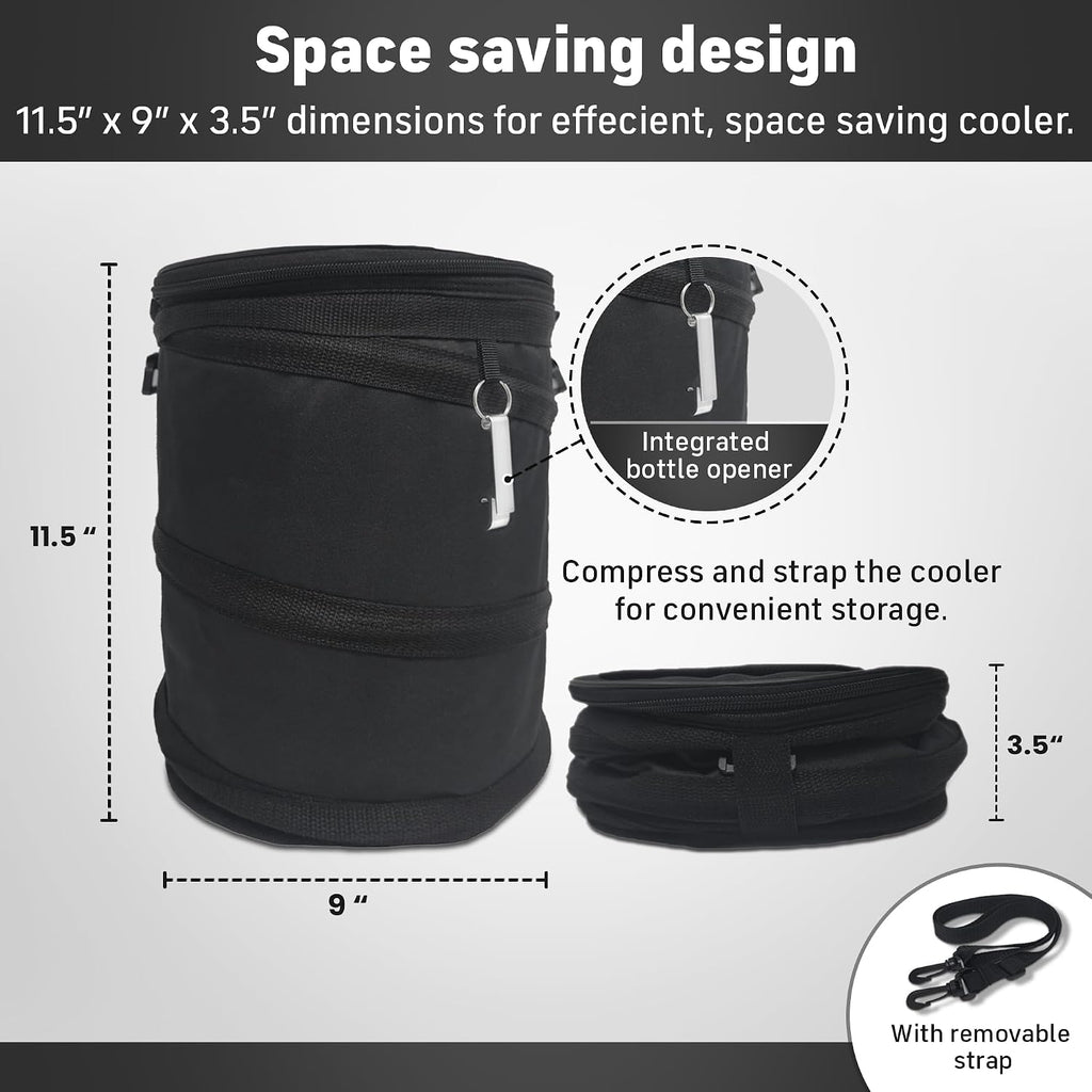 INTHEZONE Insulated Golf Cart Cooler, Collapsible Spring-Frame Bag, Black