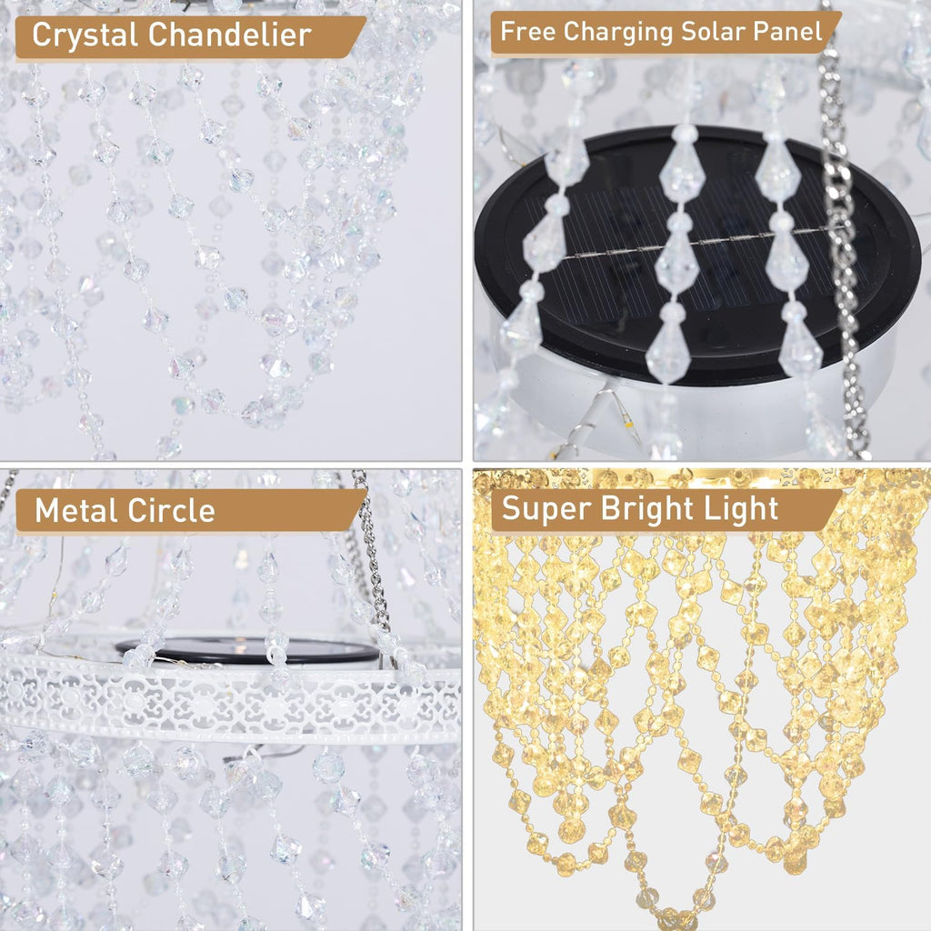 Solar Hanging Crystal Chandelier Outdoor Decorative Garden Light
