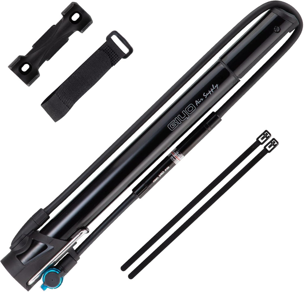 GIYO Bike Frame Floor Pump - Compact & Durable, Fast Tire Inflation for Road & MTB - Presta/Schrader, Max 140 psi - Small Pump with Gauge (GM631)
