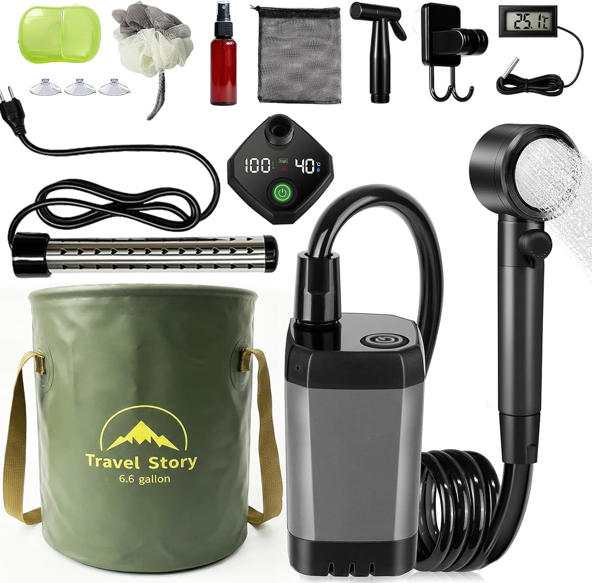 Portable Shower for Camping – 6000mAh Rechargeable Shower Pump with LED Display, 3 Modes & Spray Nozzle – IPX7 Outdoor Shower Kit for Travel, Beach, Car, Dog Bath
