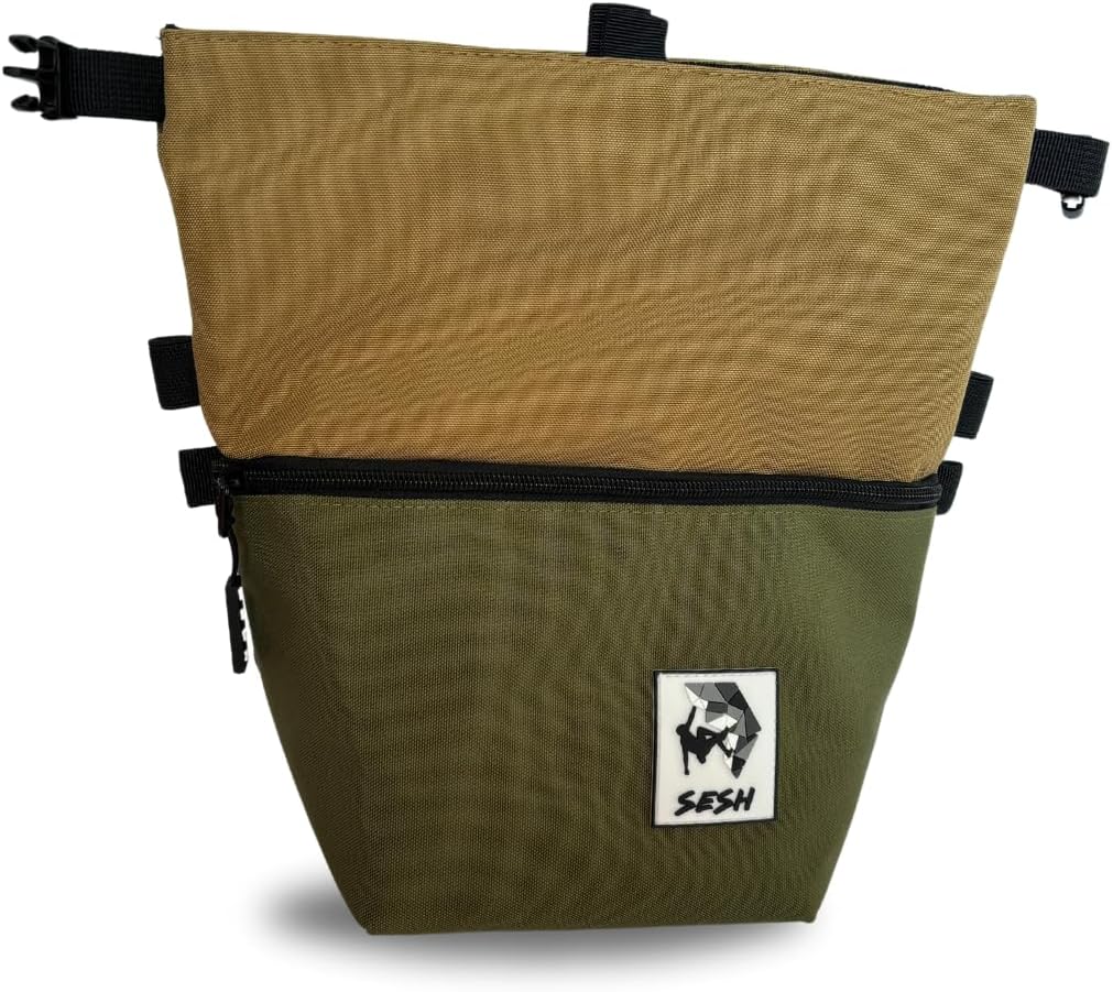 SESH Chalk Bucket - Large Size Chalk Bag for Climbing & Bouldering with Magnetic Closure, 4 Brush Holders, & 2 Side Pockets with Mesh Organizer - Durable