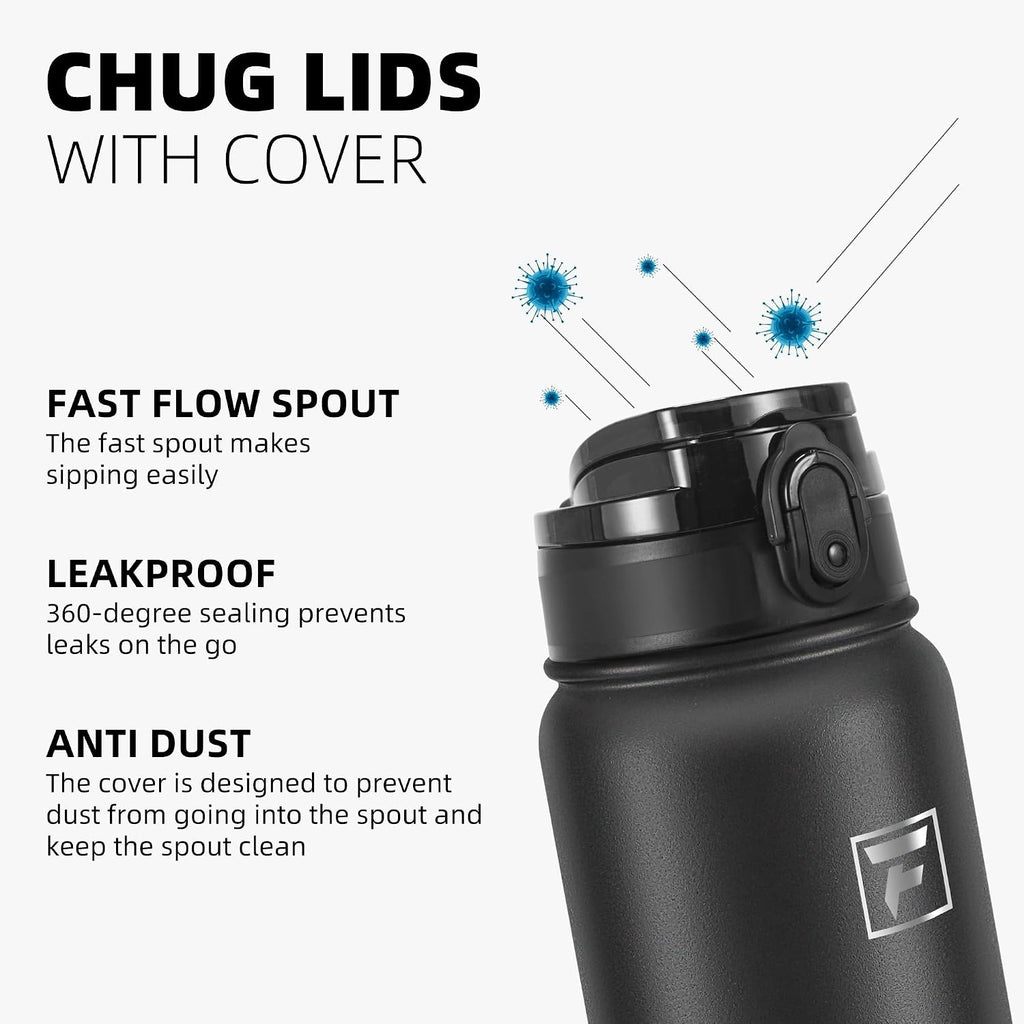 Fanhaw 20oz Insulated Water Bottle with Anti-dust Chug Lid, Black