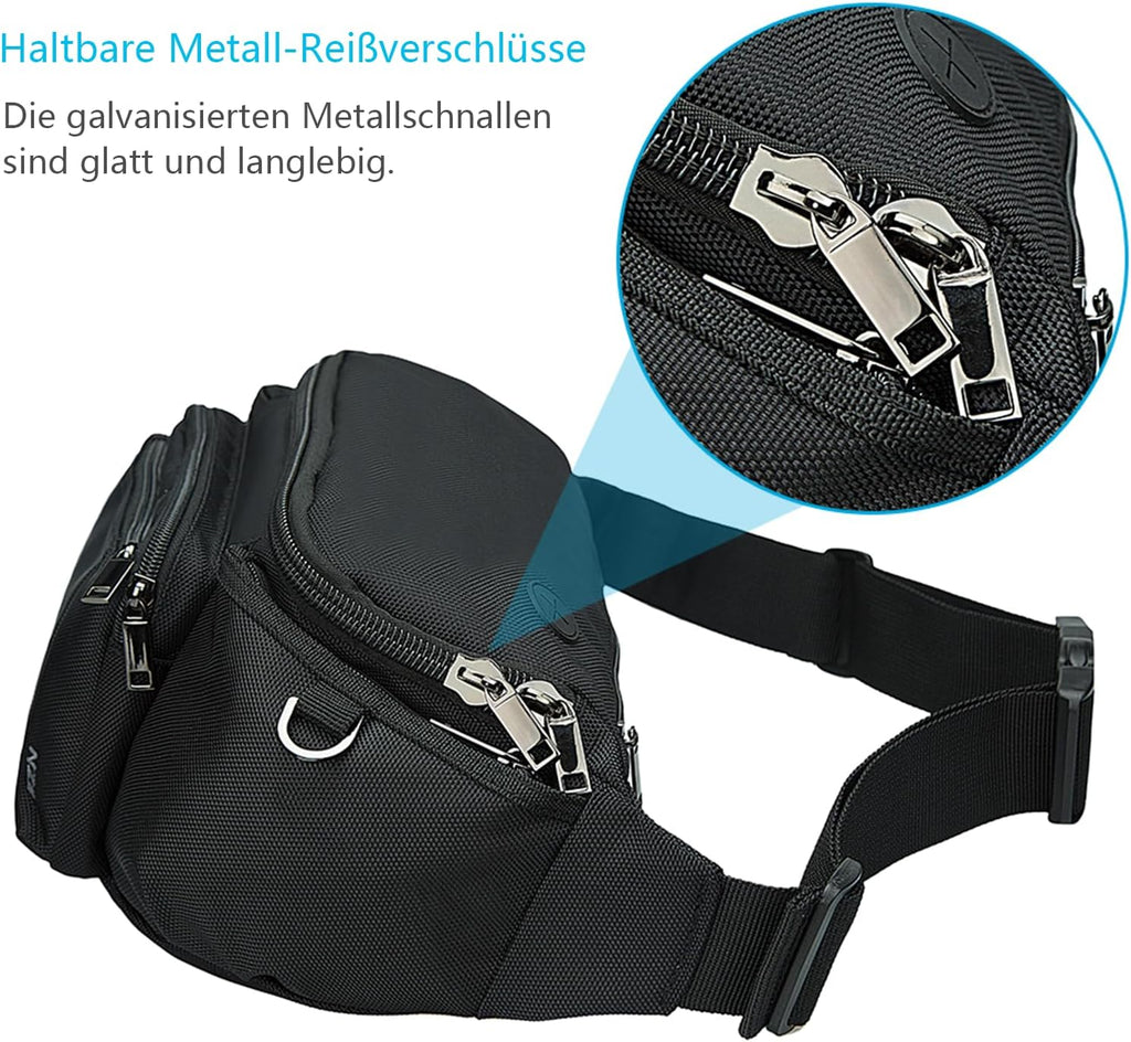 Sports Fanny Pack for Men Women, Outdoor Waist Pack Bag with 6 Zipper Pockets, Super Capacity Bum Bag with Adjustable Belt for Traveling Hiking Cycling Workout Casual