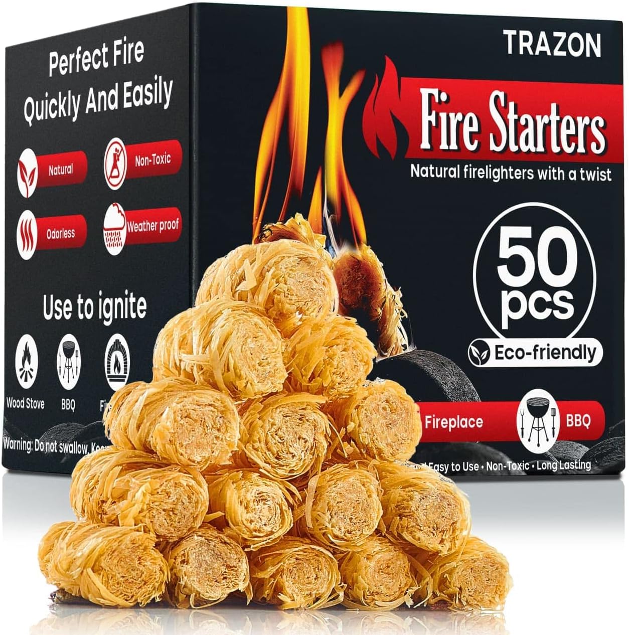 All Natural Wood Fire Starters: Fireplace Camping Charcoal Starter Grill BBQ Chimney Wood Stove Campfires Fire Pit. Fatwood Sticks. Camp Firestarter, Fire Tools. Fire Starter Outdoor/Indoor/Travel