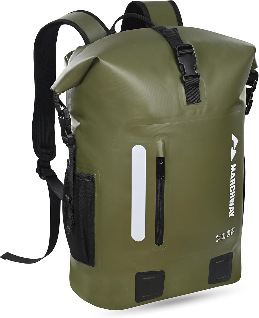 MARCHWAY Roll Top Waterproof Backpack, Floating Dry Bag 20L/30L/45L with Ergonomic Rectangular Base, Cushioned Back, Hip Strap for Hiking Camping Kayaking Travel (Black, 20L)