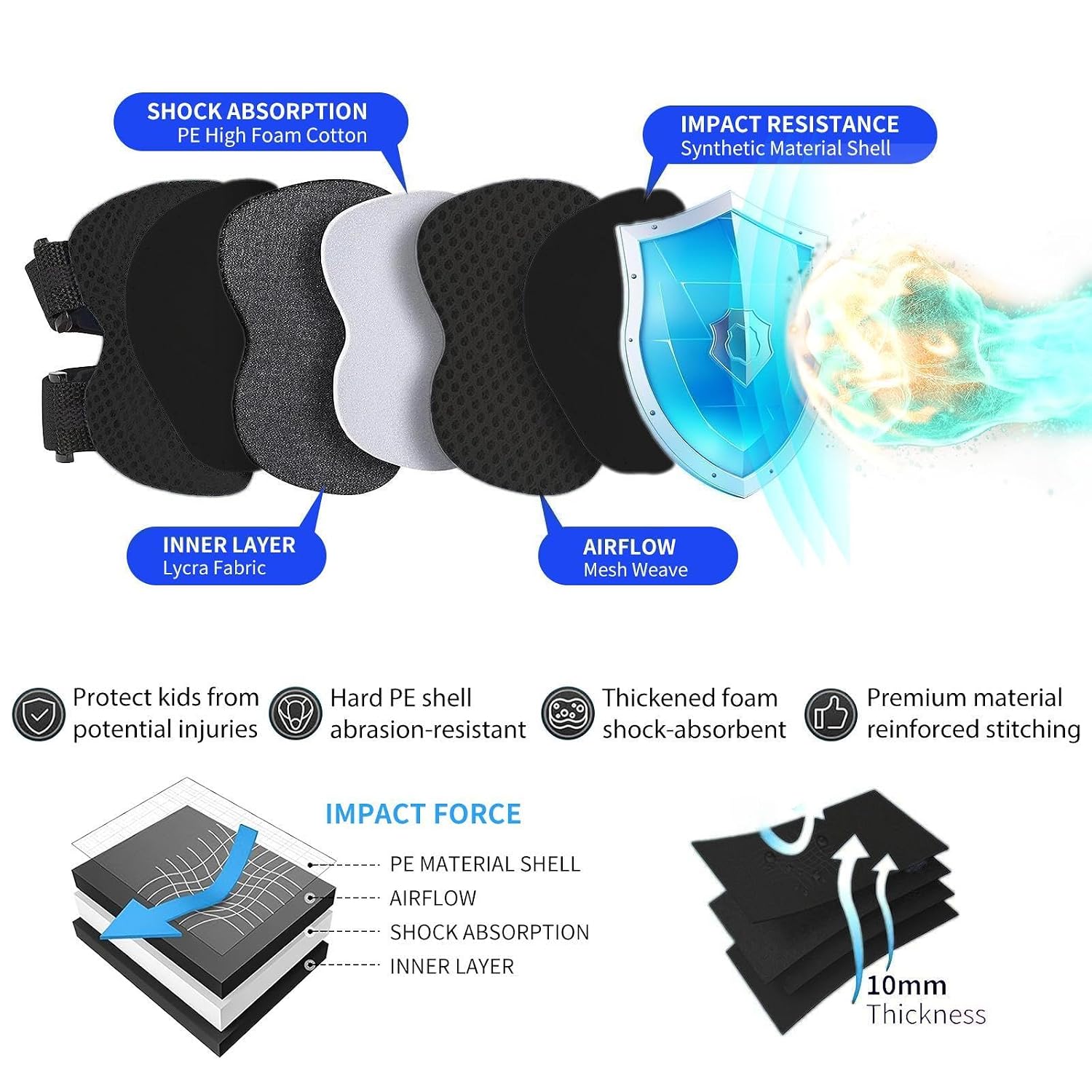 Gradient Color Kids Protective Gear Set Knee Pads for Kid 2-14 Years,W/ Adjustable Strap Kids/Youth Knee Pads Elbow Pads Wrist Guards Set for Inline Roller Skates,Cycling,BMX Bike,Skateboard,Scooter
