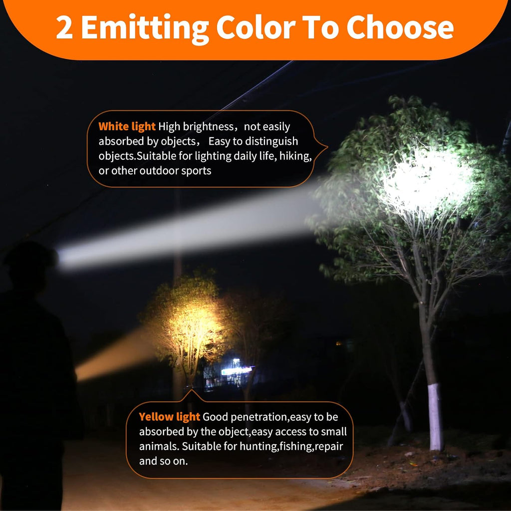Superbright LED Rechargeable Headlamp,High Power 2 Light Modes Waterproof Headlight Adjustable Gold Head Troch Lamp for Hunting Fishing Hiking(Yellow Light)