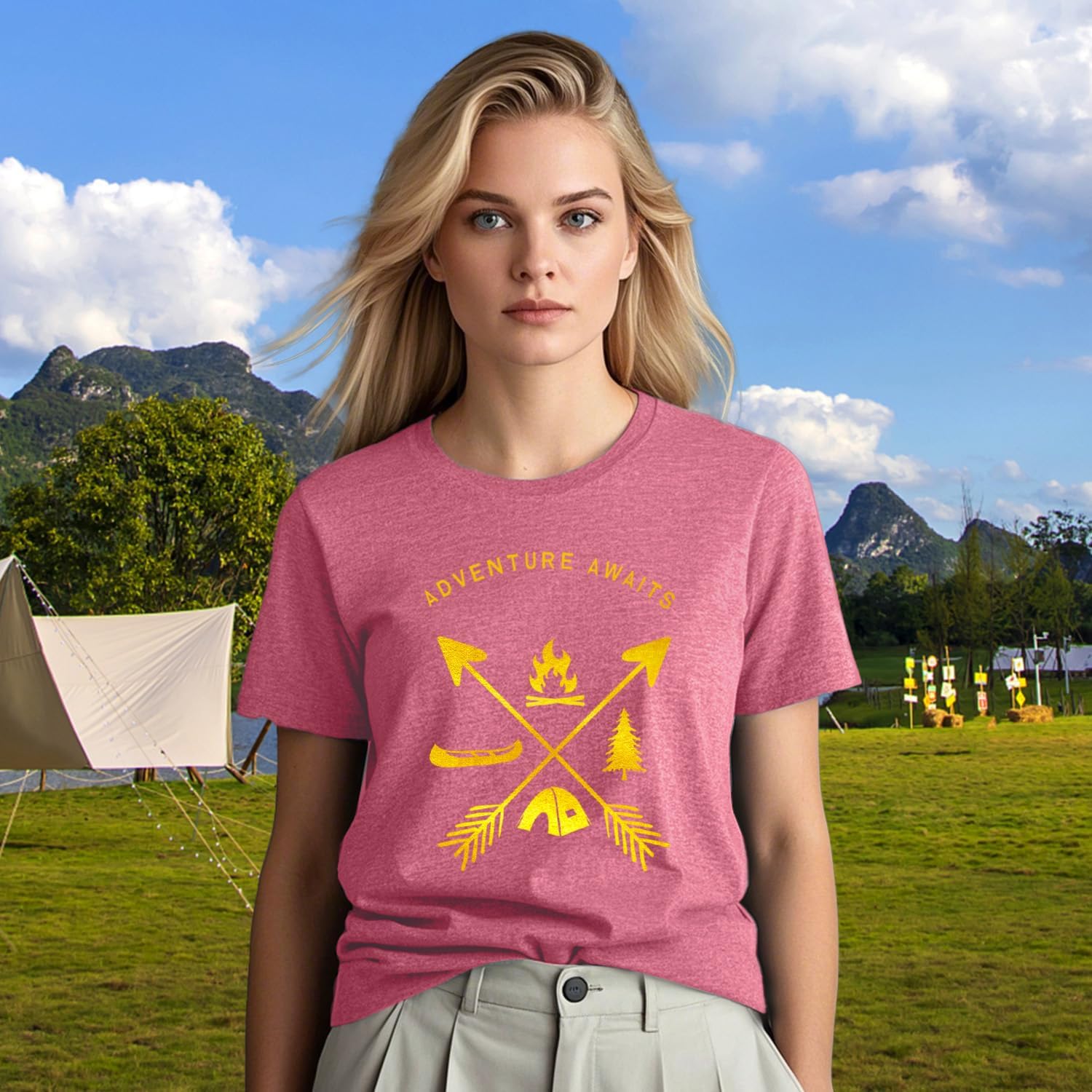 Womens Adventure Awaits Shirts Outdoor Lifestyle Camping Hiking T-Shirt Nature Travel Camp Life Tee