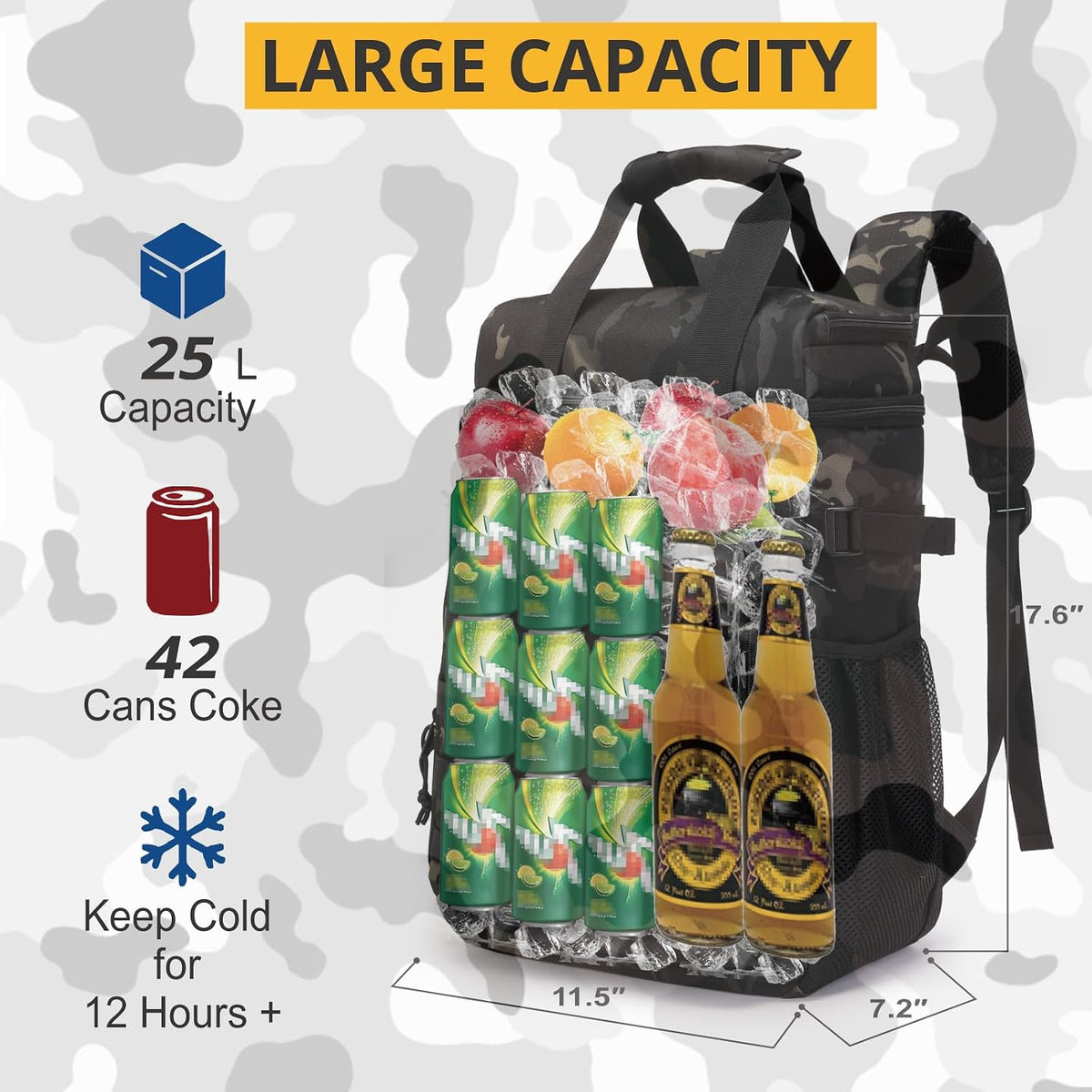 Tactical Backpack Cooler,25L Lunch Ice Chest with Handle for Men Adult Work