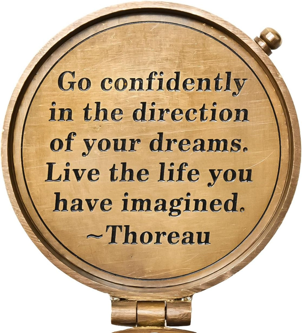 Thoreau's Go Confidently Engraved Compass - Graduation Gift for Him, Cool High School Gift, Boating & Hiking Compass