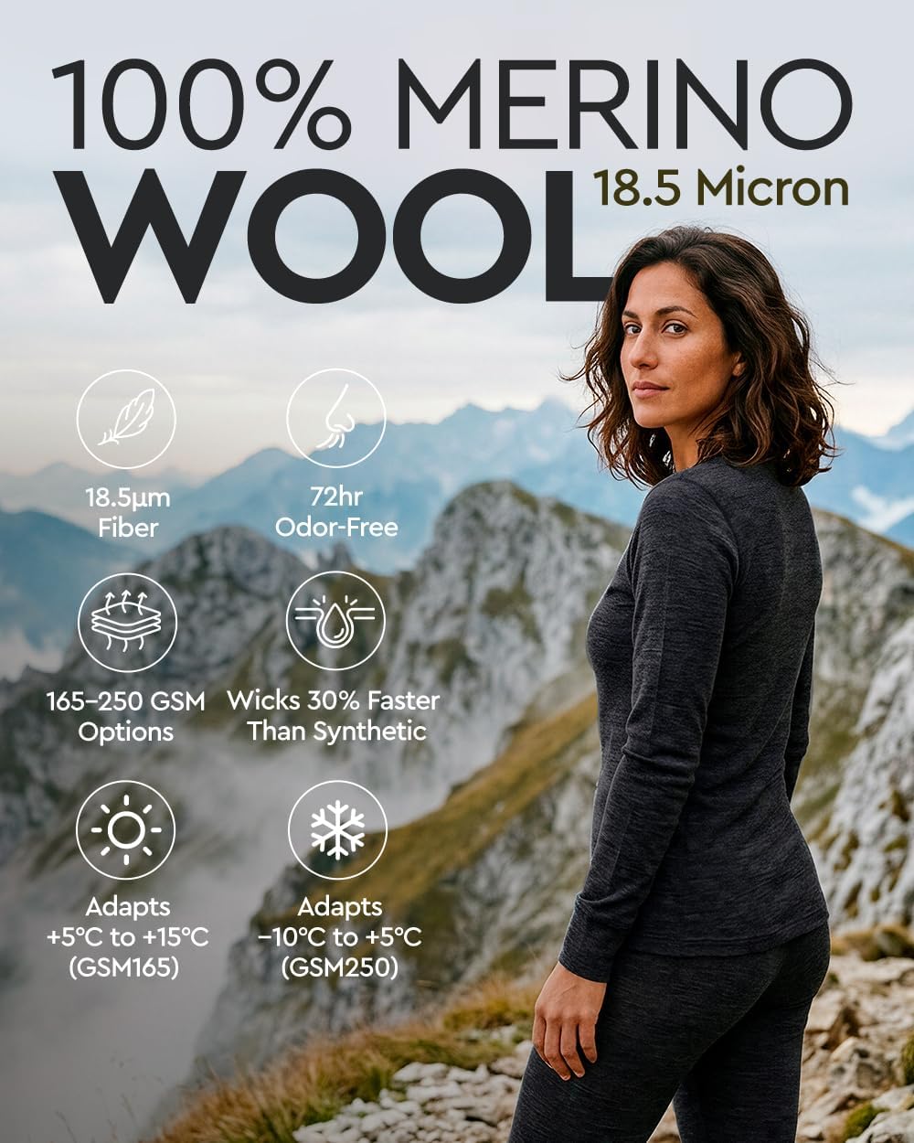 100% Merino Wool Base Layer Set Women - Thermal Underwear Long Johns PJs