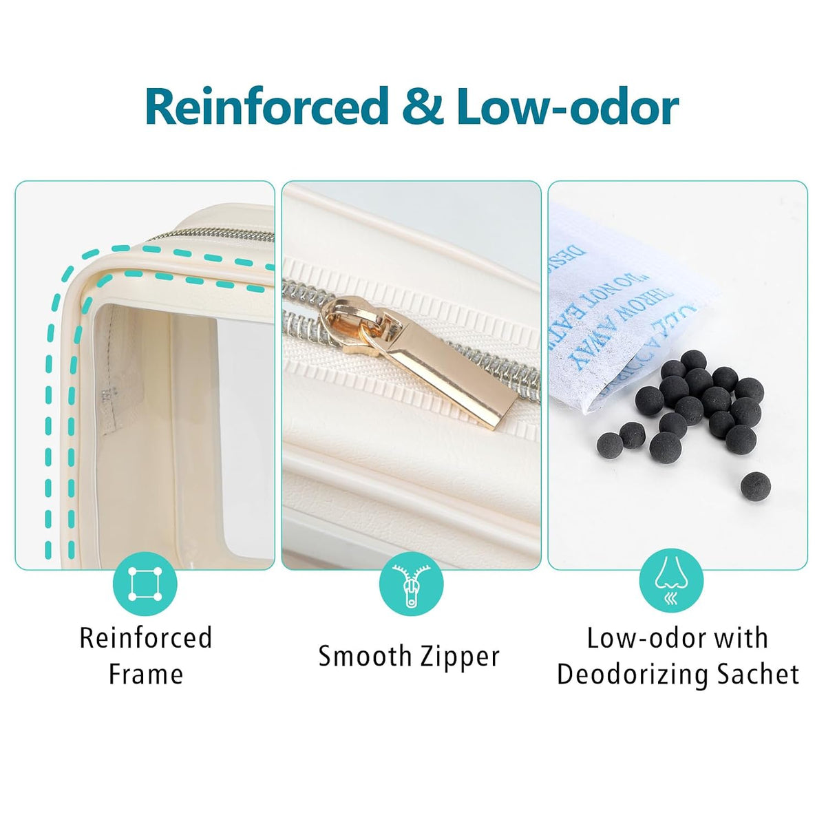 F-color TSA Approved Toiletry Bag - Clear Makeup Bag, 3 Pack, Beige