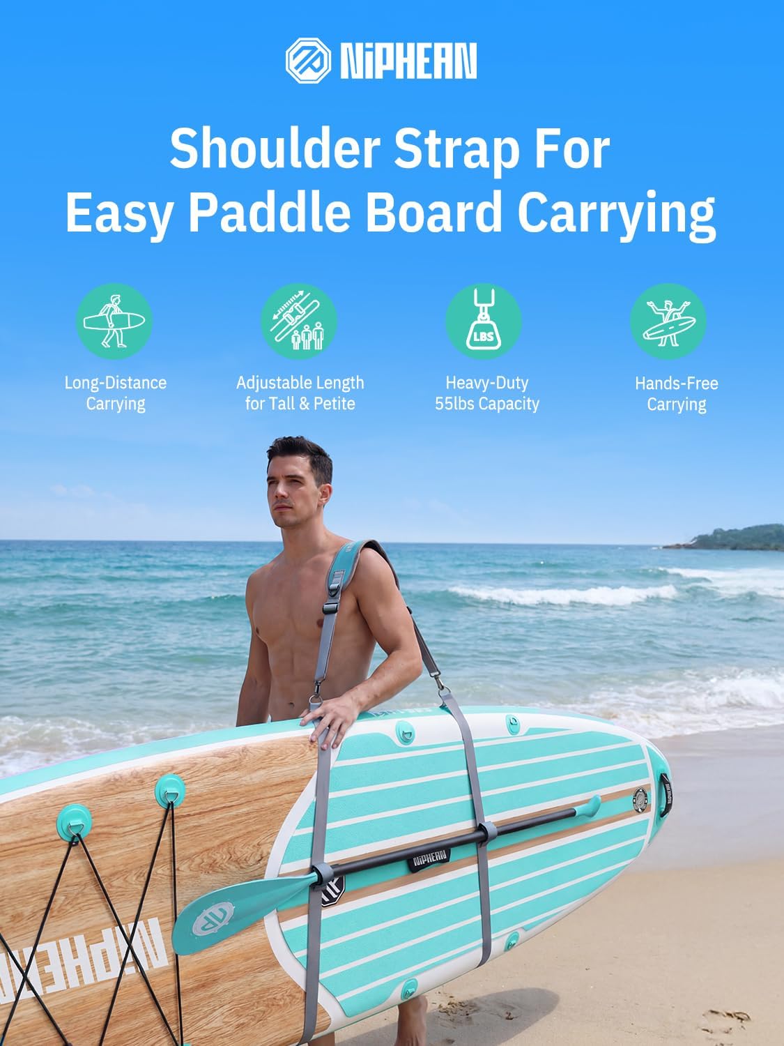 niphean SUP Carrying Strap, Adjustable Shoulder Strap for Paddleboard