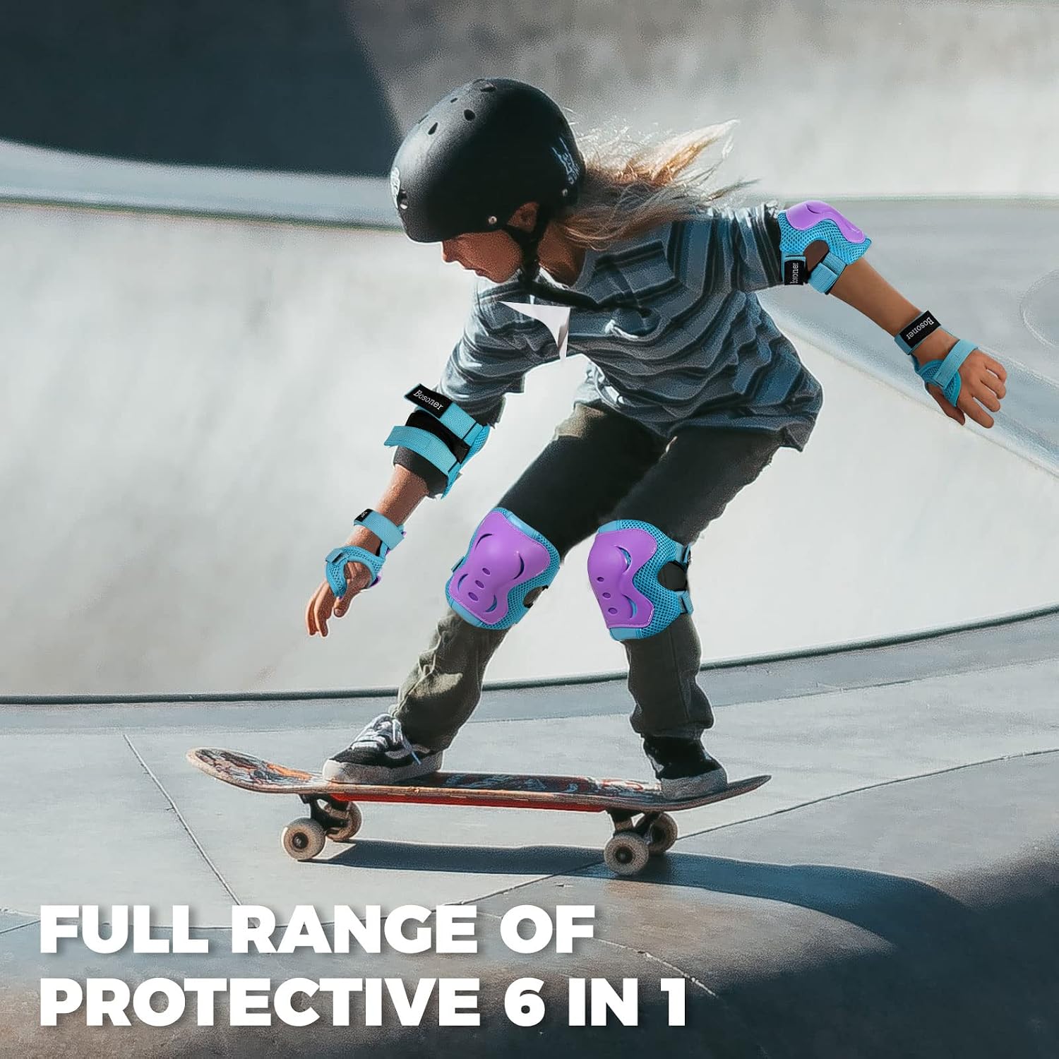 BOSONER Kids/Youth Knee Pad Elbow Pads Guards Protective Gear Set for Roller Skates Cycling BMX Bike Skateboard Inline Skatings Scooter Riding Sports