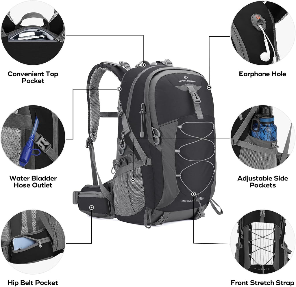 Maelstrom 40L Hiking Backpack, Lightweight Camping Daypack with Rain Cover