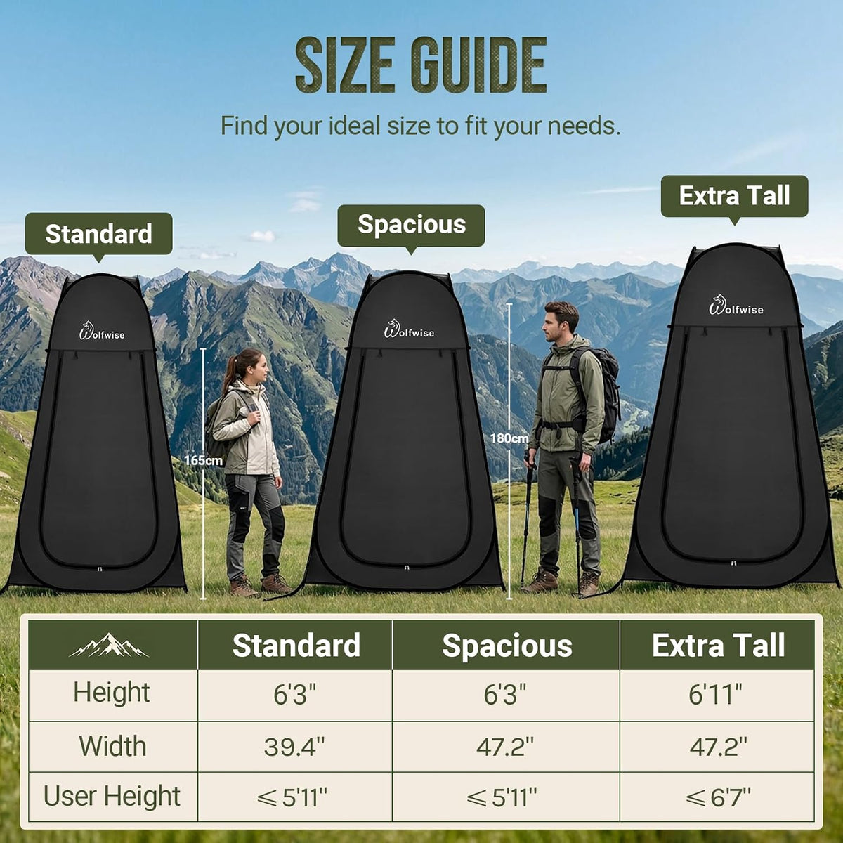 WolfWise Pop Up Shower Tent for Camping Essentials, Compact & Lightweight