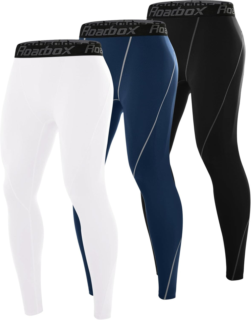 Roadbox 3 Pack Compression Pants Men, Performance Running Workout Leggings