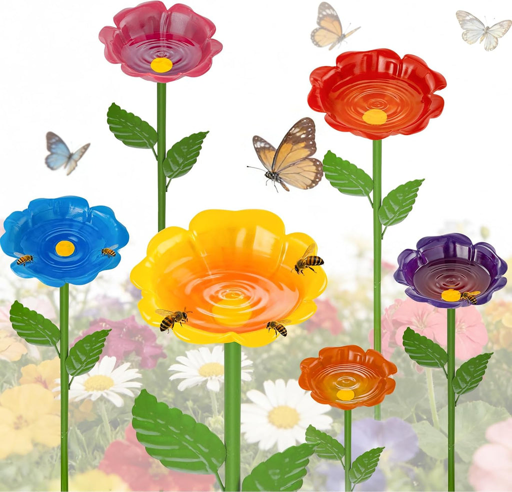 Mellbree Bee Watering Station, 4-Pack Metal Flower Bee Bath for Garden – Butterflies & Pollinators – Colorful Outdoor Gardening Stakes for Yard, Patio, Butterfly Garden, Gardening Essentials, 4