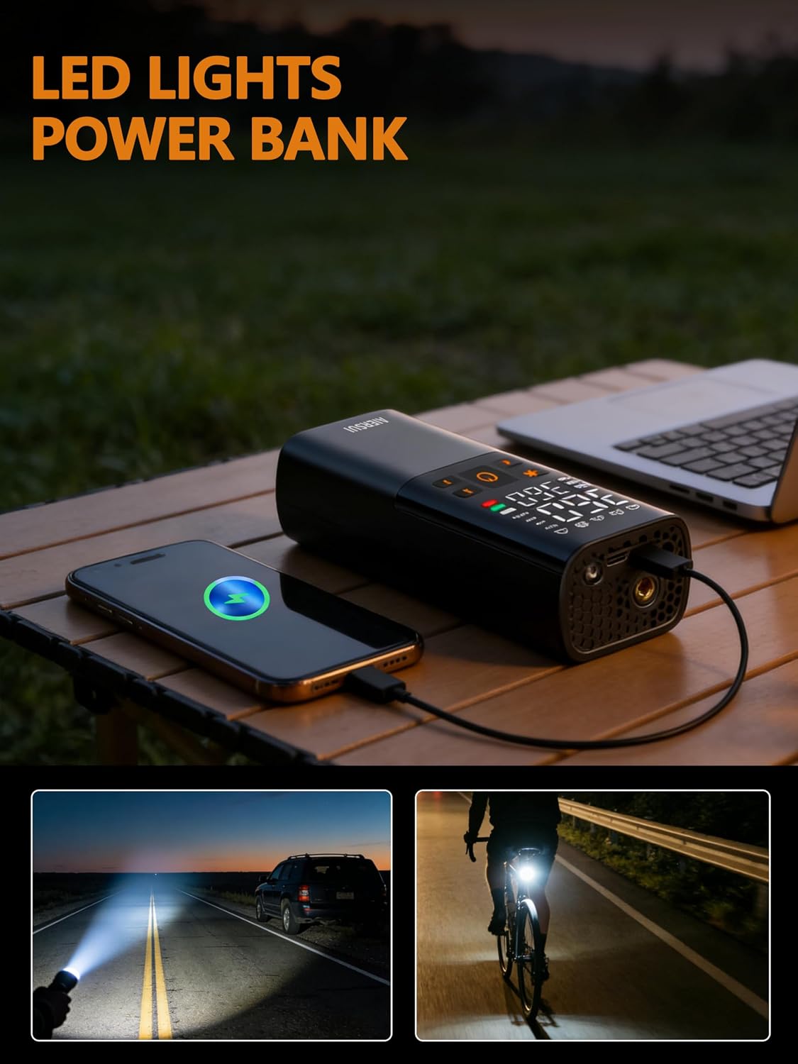 Tire Inflator Portable Air Compressor, Cordless 5-in-1 Smart Pump for Sedan/Motorcycle/Bike, 150PSI Auto-Stop, 6000mAh Power Bank, Lightweight with Digital Display, AS805