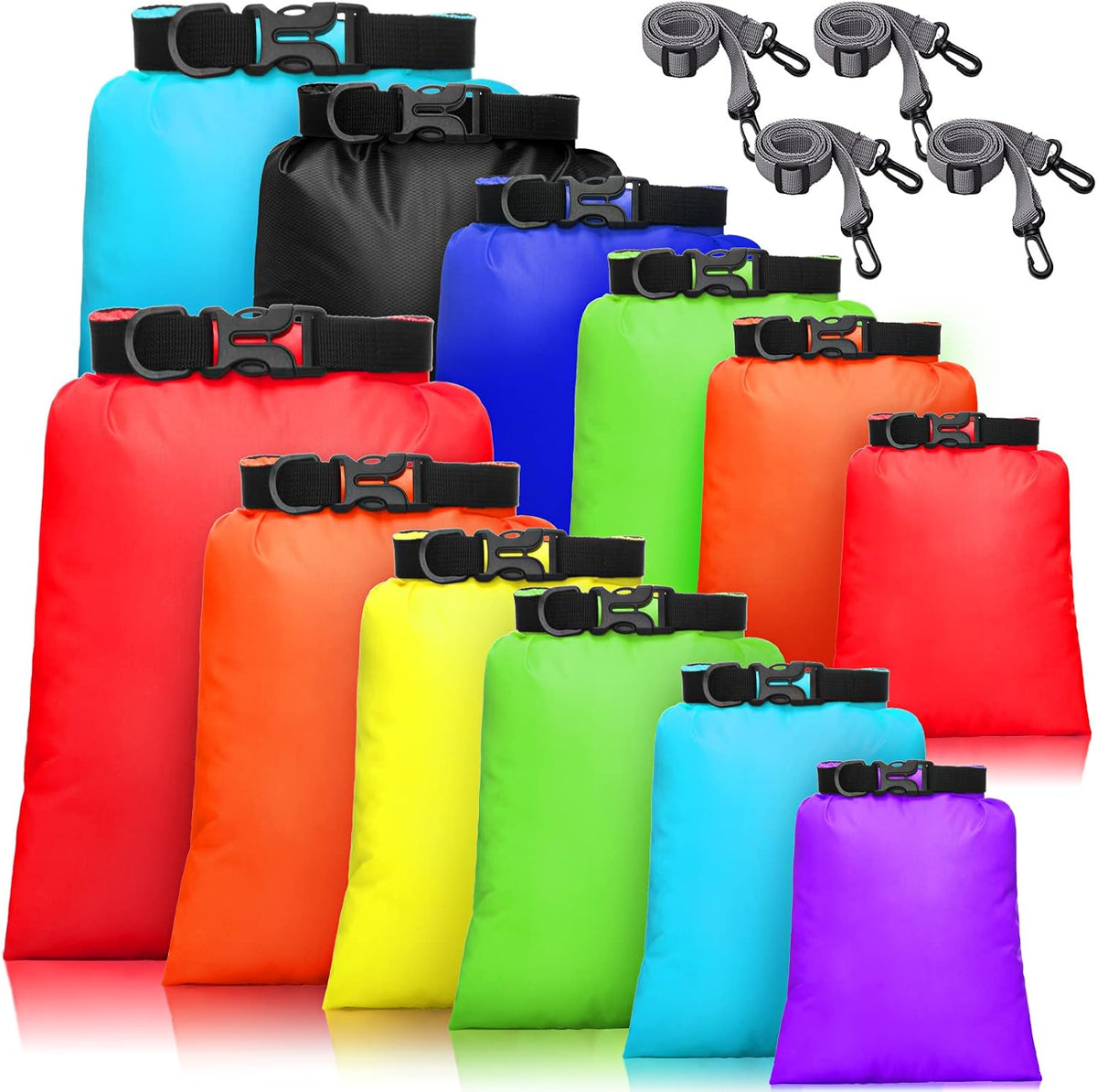 Shappy 6/12 Pcs Waterproof Dry Bags, Lightweight Outdoor Waterproof Dry Stuff Sacks 15/8/5/4/3/2 L and Long Adjustable Shoulder Strap for Kayaking Rafting Boating Hiking Camping