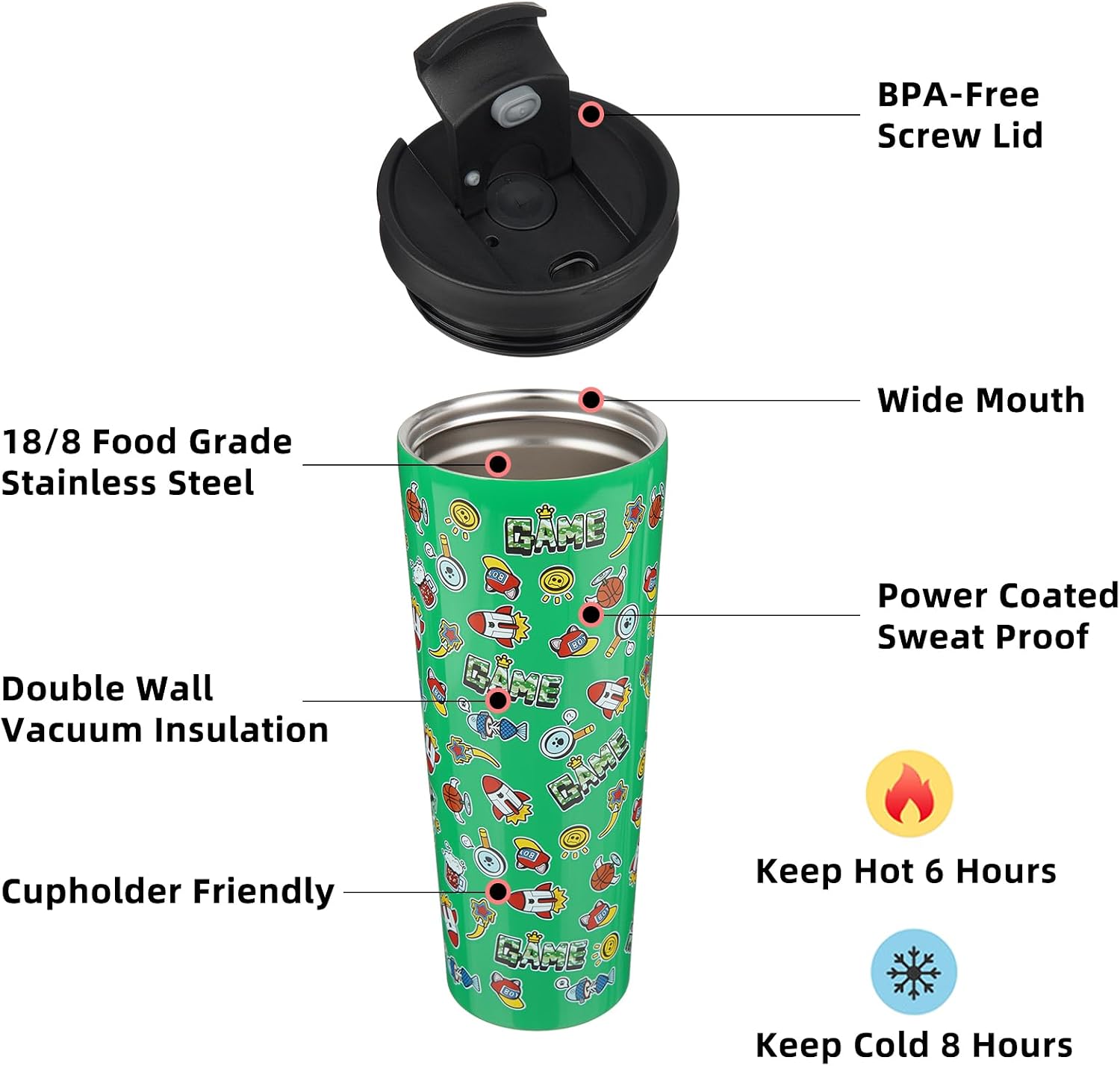 BJPKPK 26 oz Coffee Tumbler with Straw, Insulated Stainless Steel Cup