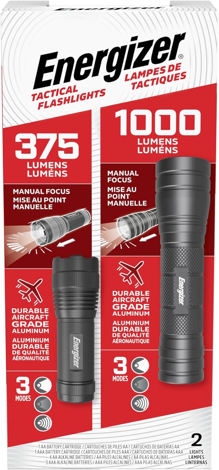 Energizer LED Flashlight Vision PRO, Ultra Bright 1000+ Lumens, IPX4 Water Resistant, Aircraft-Grade Aluminum LED Light, Rugged Metal Flash Light for Outdoors, Emergency Power Outage, Black