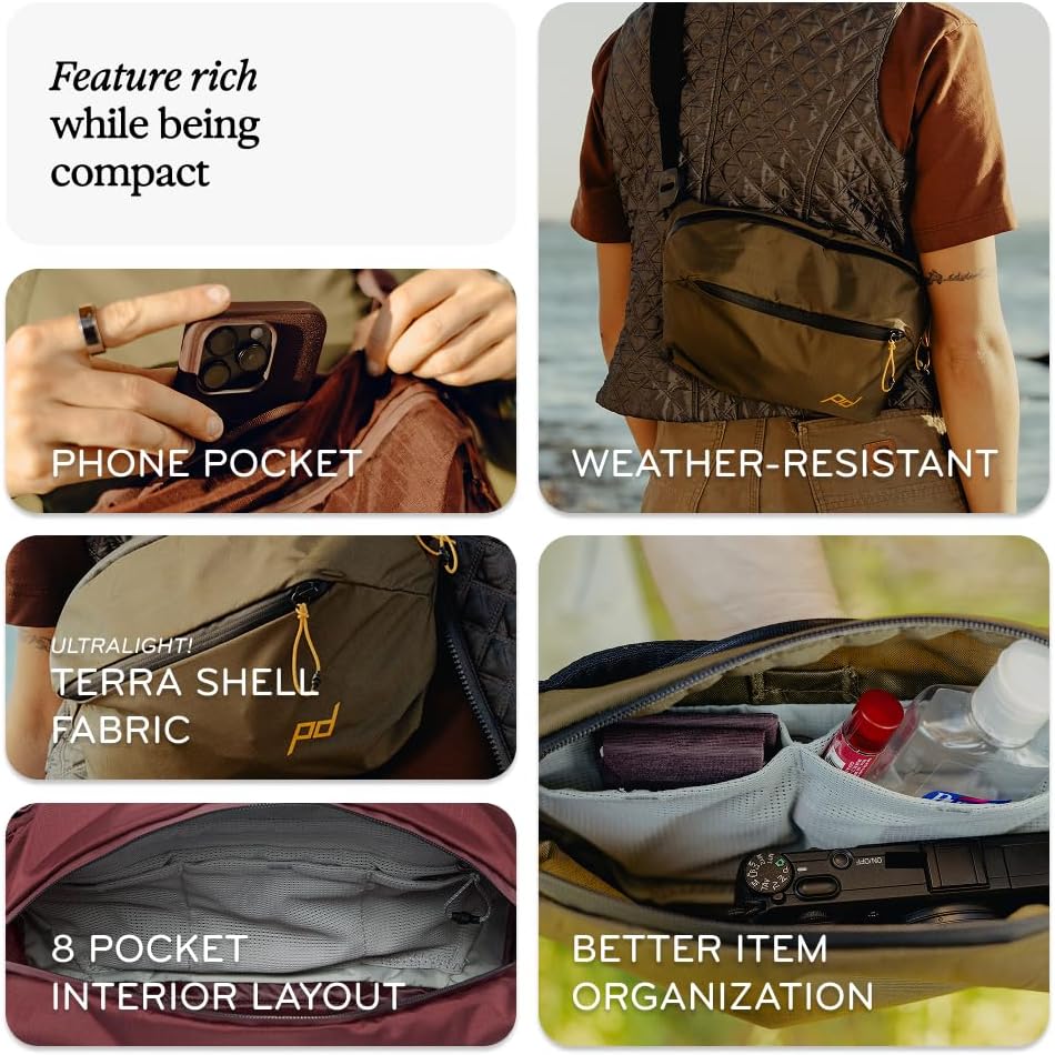 Peak Design Outdoor Sling 7L, Black, Padded Adjustable Shoulder Strap for Crossbody or Waist Carry, 10 Pockets, Ideal for Carrying Cameras and Essentials, Versatile Sling Bag for Men and Women