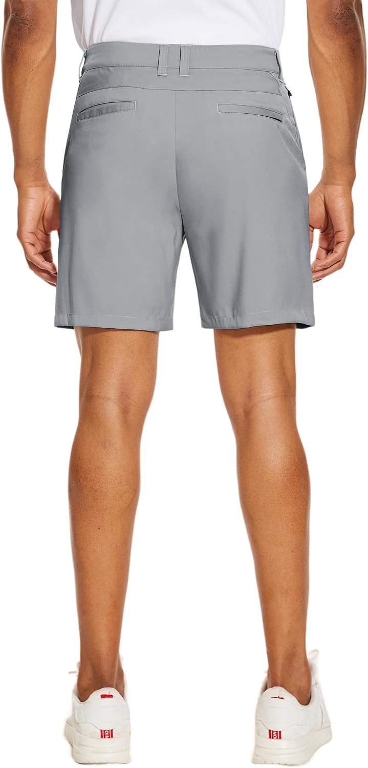 PULI Men's Golf Dress Shorts Flat Front Hybrid 7 Inch with 5 Pockets