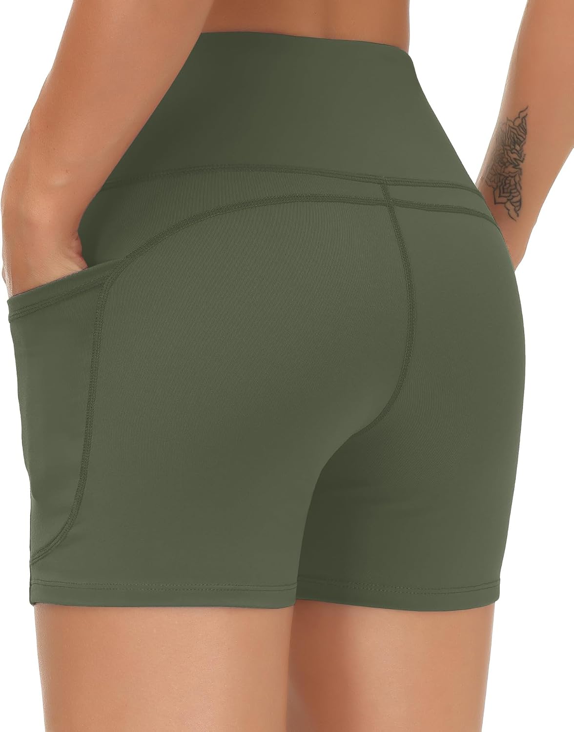 THE GYM PEOPLE High Waist Yoga Shorts for Women's Tummy Control Fitness Athletic Workout Running Shorts with Deep Pockets