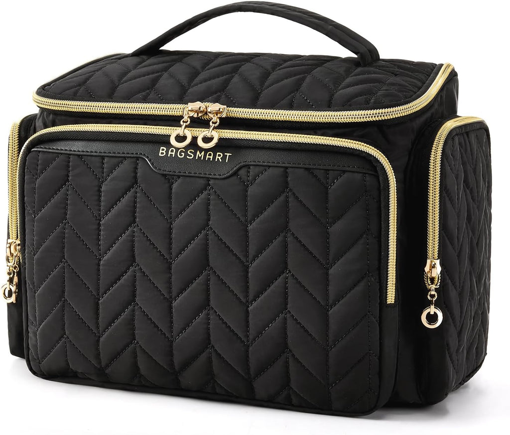 BAGSMART Travel Toiletry Bag, Large Wide-open Travel Bag for Toiletries, Makeup Cosmetic Travel Bag with Handle-Black