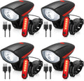 Hanaive 4 Sets Bike Lights for Night Riding with Horn USB Rechargeable LED Bicycle Front 3+4 Modes Headlight Taillight Set Bright Waterproof Accessories for Men Women Road Mountain Bike