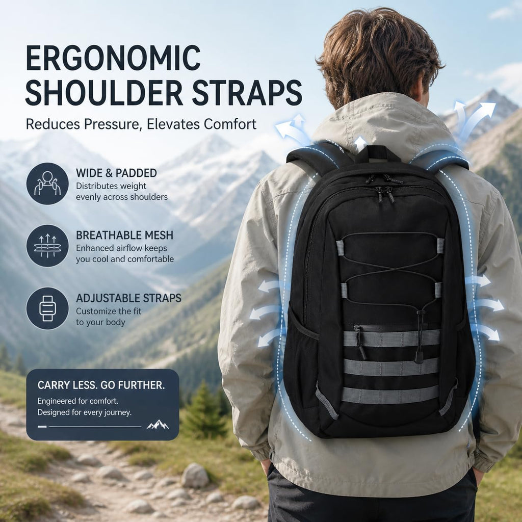 Hiking Travel Backpacks Men and Women, Lightweight Waterproof Laptop Backpack Outdoor Camping Backpack Hiking Daypack for Travel, Trekking, Work 26L (Black)