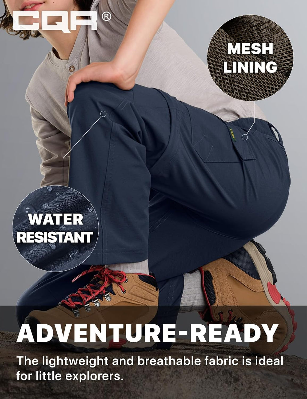 CQR Kids Youth Hiking Cargo Pants, UPF 50+ Quick Dry Convertible Zip Off Pants, Outdoor Camping Pants