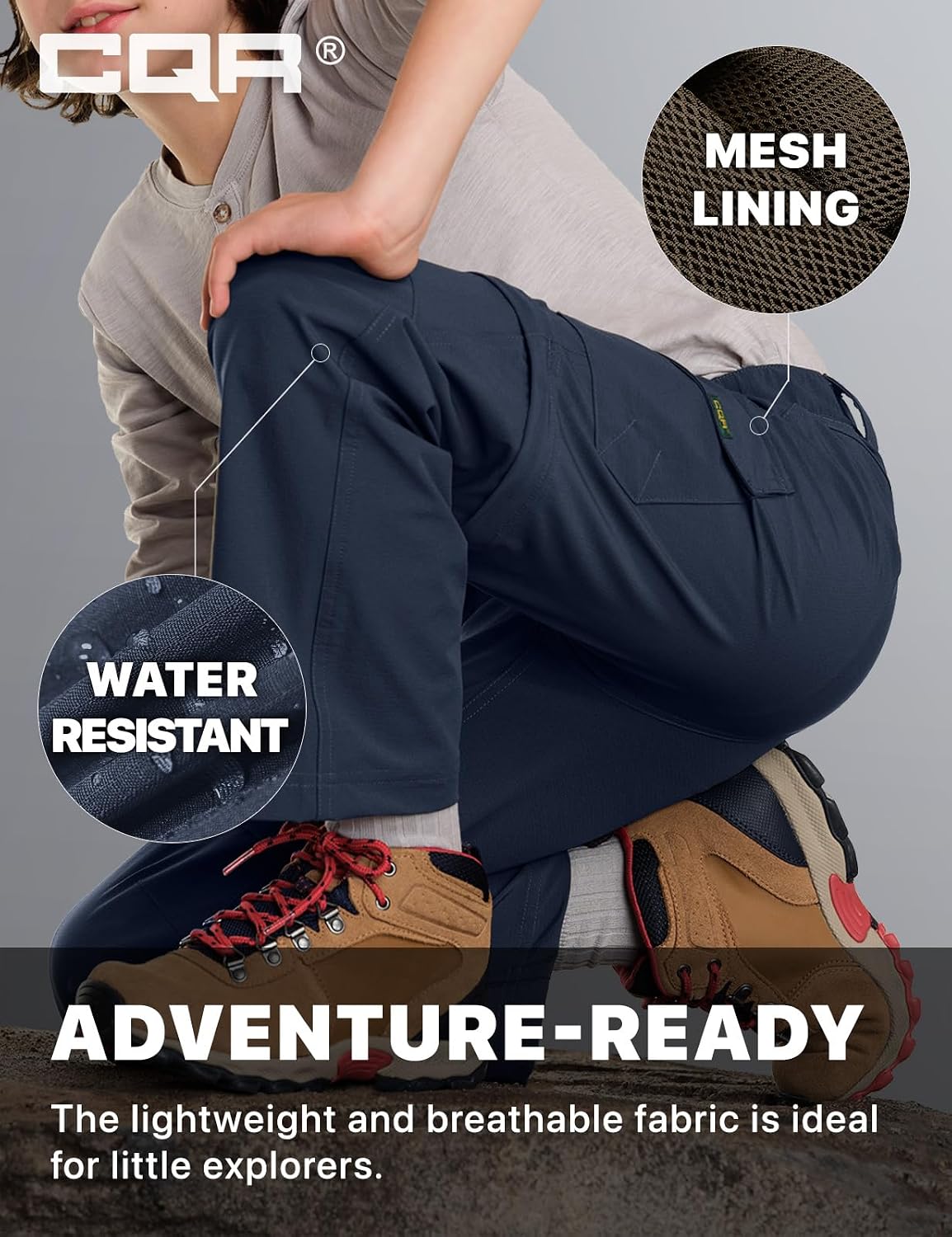 CQR Kids Youth Hiking Cargo Pants, UPF 50+ Quick Dry Convertible Zip Off Pants, Outdoor Camping Pants