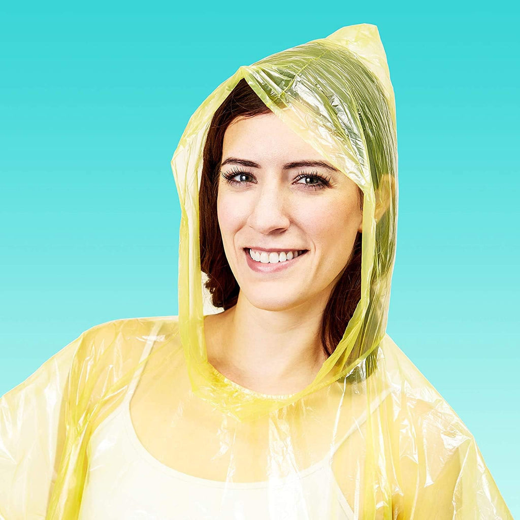 Juvale Raincoat Plastic Disposable Rain Ponchos with Hood - Bulk Emergency Rain Cover