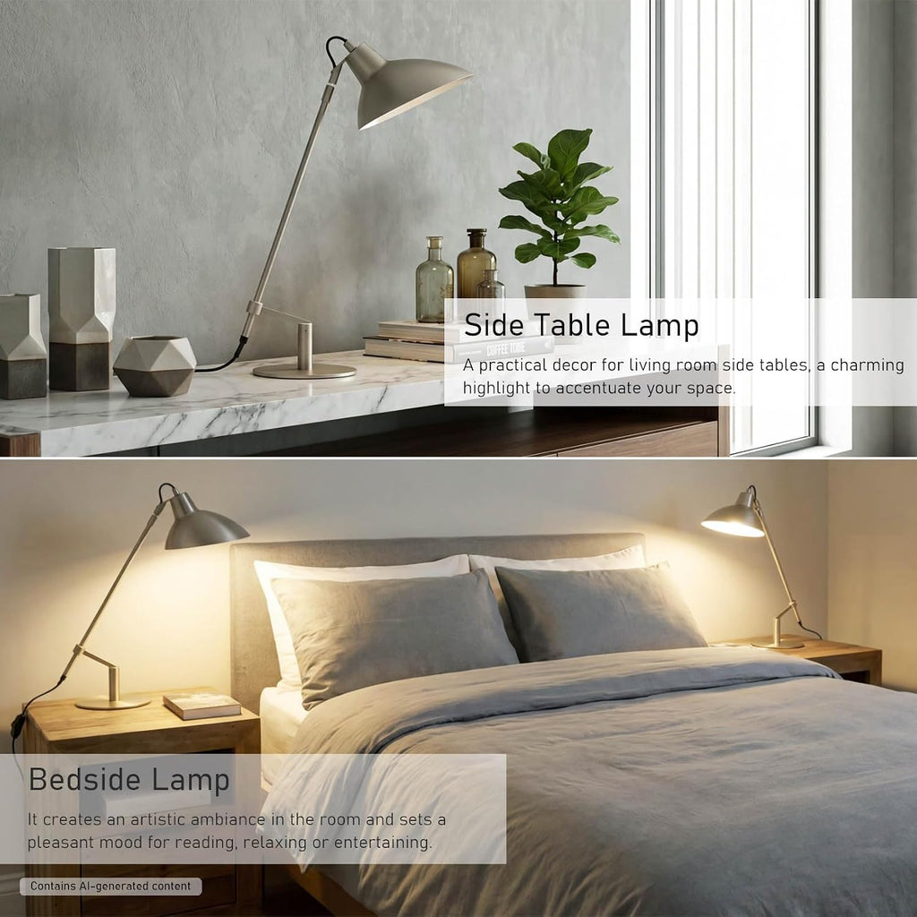Desk Lamp Modern Industrial 100% Metal Adjustable Table Lamp 24", Natural Light (4000K) with Dimmer, Ideal for Office Bedroom Study Room Living Room Nightstand Bedside Lamps Nickel