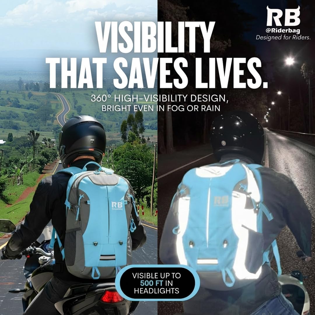 riderbag Reflective Motorcycle Backpack, Hi Viz Commuter Riding Bag
