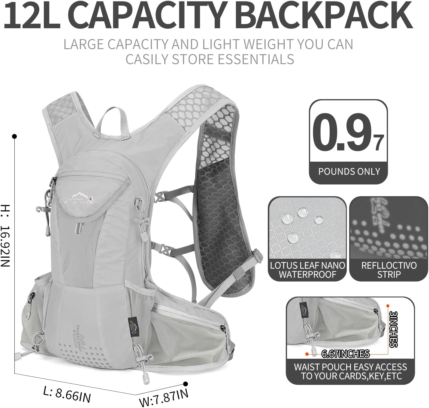 IX INOXTO Hydration Pack Backpack, Lightweight Water Backpack with 2L Hydration Bladder Daypack for Men Women,Running Hydration Vest for Trail Running Hiking Cycling Race Climbing
