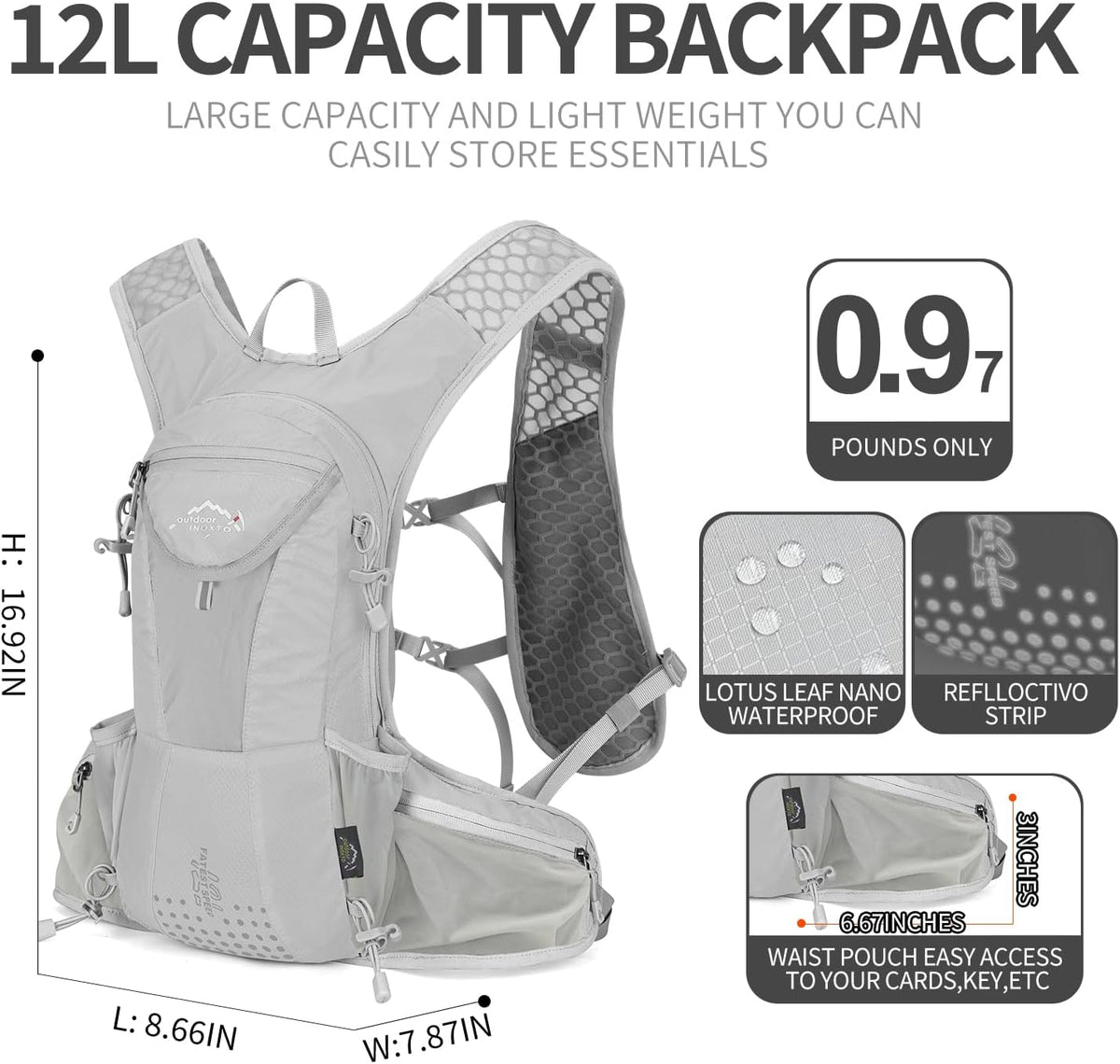 IX INOXTO Hydration Pack Backpack, Lightweight Water Backpack with 2L Hydration Bladder Daypack for Men Women,Running Hydration Vest for Trail Running Hiking Cycling Race Climbing