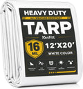 Kesfitt 16 Mil Heavy Duty Waterproof Tarp, 12x20 FT, White